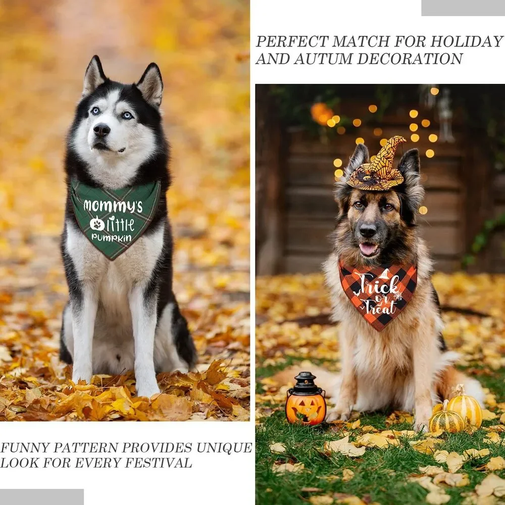 3 Pack Holiday Dog Bandanas‎ Halloween Thanksgiving Christmas Plaid Pet Scarf